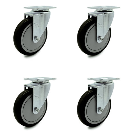 SERVICE CASTER 5 Inch Black Polyurethane Wheel Swivel Top Plate Caster Set SCC-20S514-PPUB-BLK-TP2-4